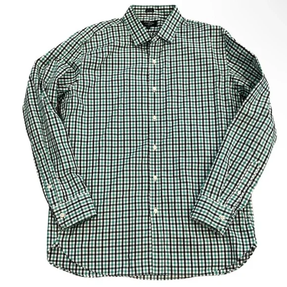 J.Crew (Thomas Shirtings) Men’s XL Gingham Navy Green White Button Down - Picture 1 of 8